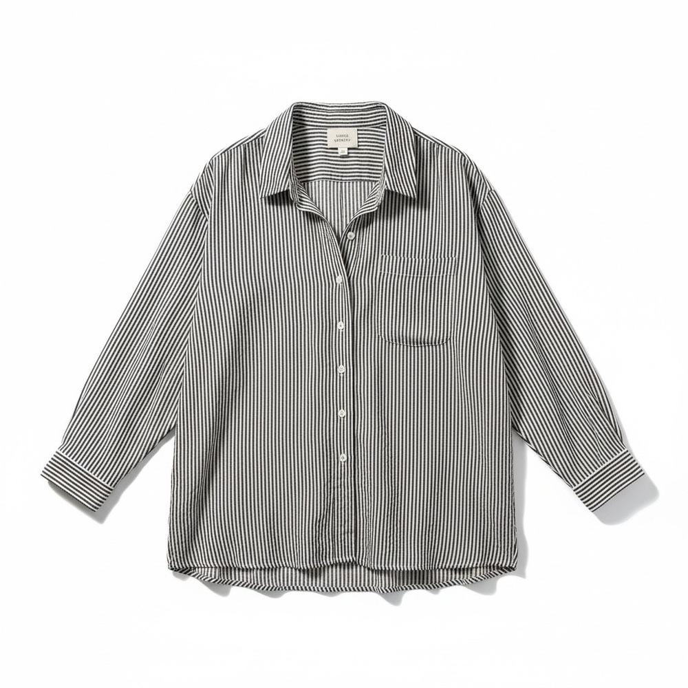 Things Between Oversized Shirt Womens M Gray White Boyfriend Button Front